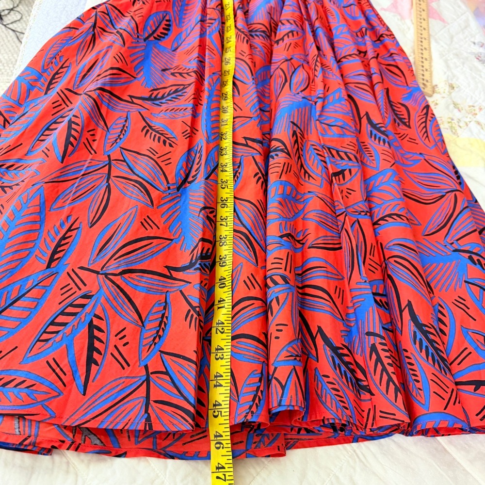 NEW Alexis For TargetRed Blue Tropical Leaf Print Button Front Midi Dress XS - Picture 8 of 10